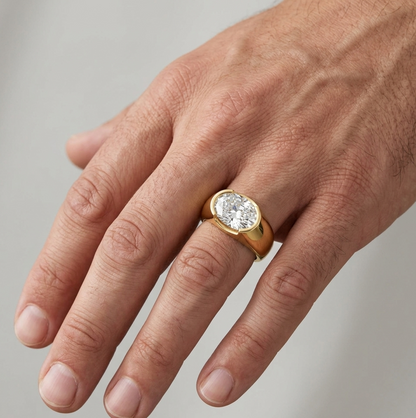1 To 5 Ct Oval Cut Lab Grown Diamond Mens Ring In 9K 14K 18K Yellow White Rose Gold Or 950 Platinum
