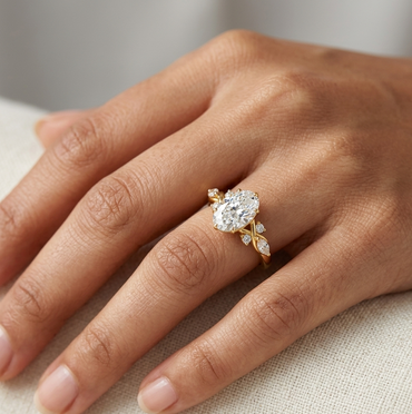 1.78 Ct Oval Marquise Round Lab Grown Diamond Solitaire Ring With Accents In 9K 14K 18K Yellow White Rose Gold Or 950 Platinum
