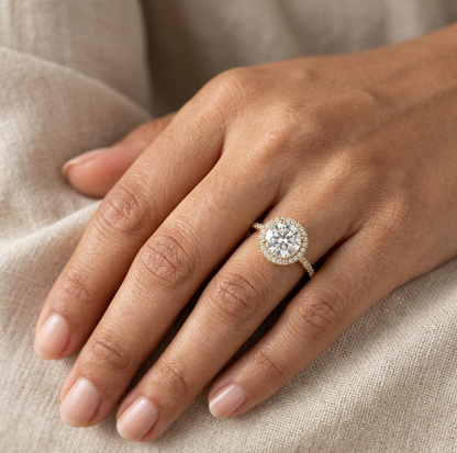 2.49 Ct Round Diamond Halo Ring In Yellow Gold Fine Jewelry