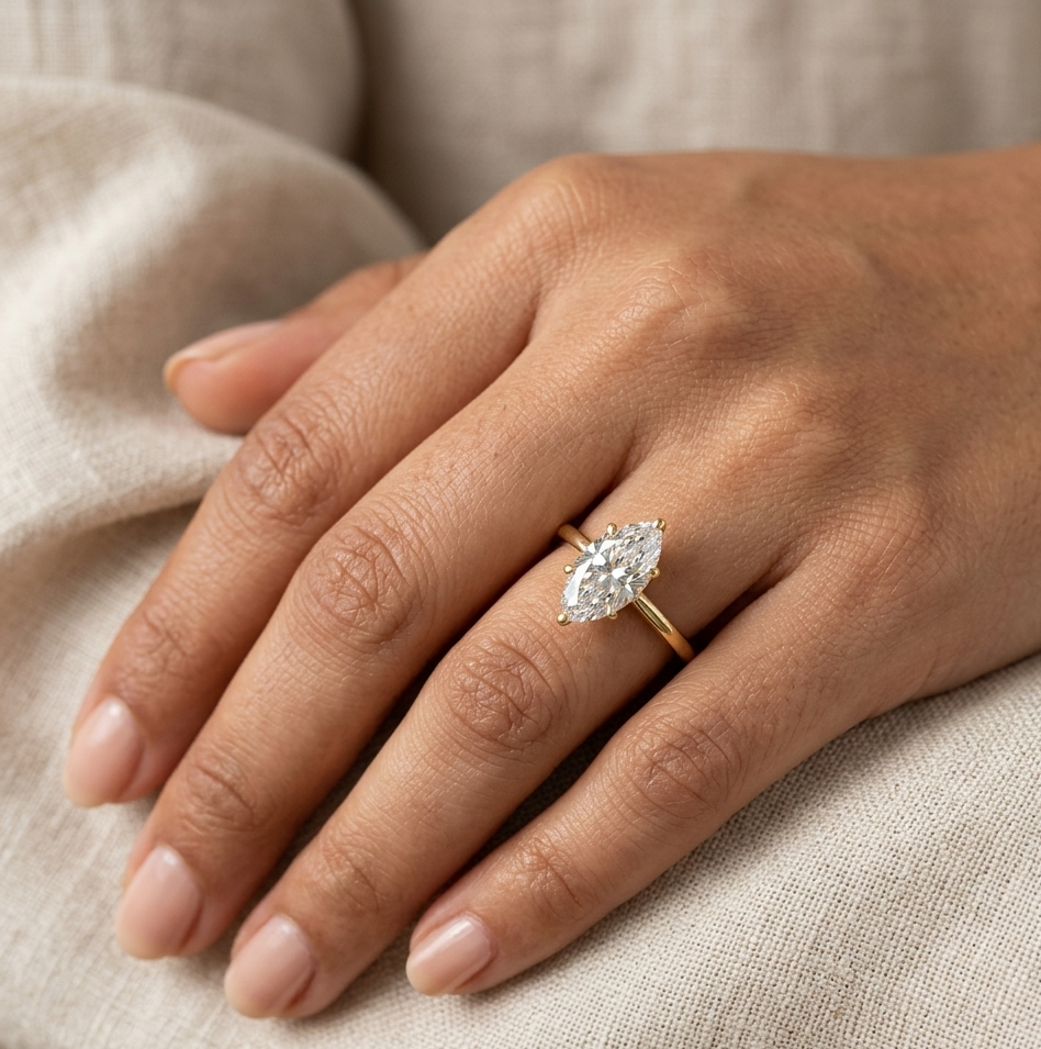 1 To 5 Ct Marquise Cut Lab Grown Diamond Engagement Ring In 9K 14K 18K Yellow White Rose Gold Or 950 Platinum