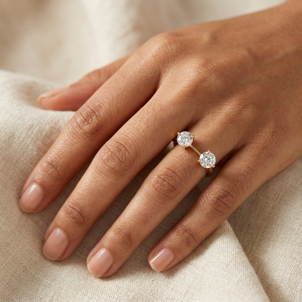 2 Carat Round Cut Lab-Grown Two-Stone Diamond Ring in 9K, 14K, 18K Gold or 950 Platinum