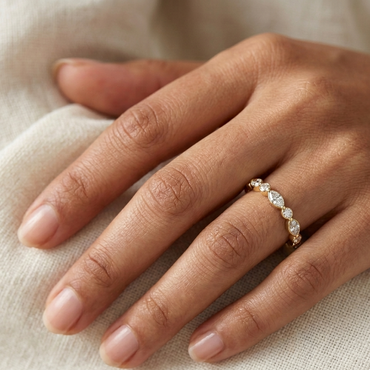 0.53 Ct Round &amp; Marquise Cut Lab Grown Diamond Band In 9K 14K 18K Yellow White Rose Gold Or 950 Platinum