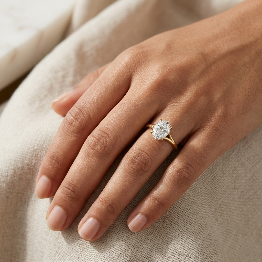 1 To 5 Ct Oval Cut Lab Grown Diamond Ring In 9K 14K 18K Yellow White Rose Gold Or 950 Platinum