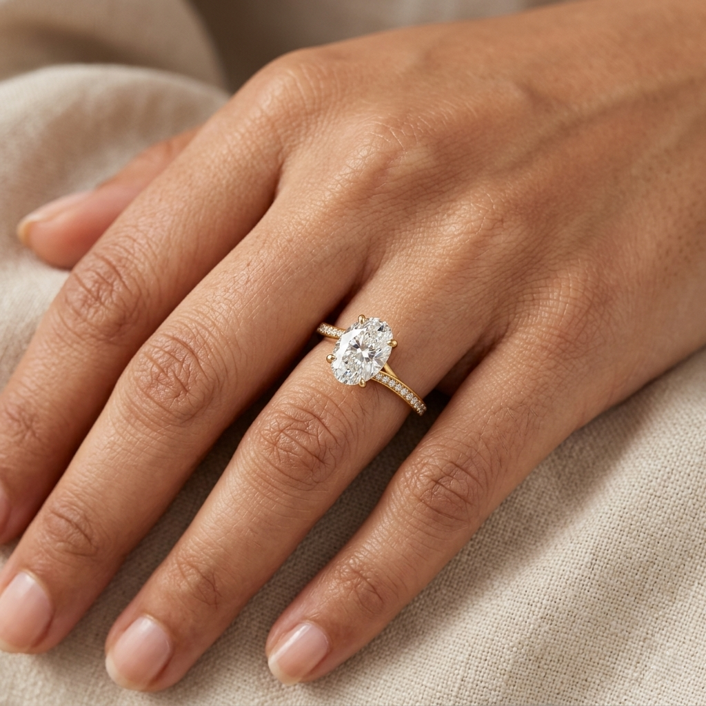 1.48 Ct Oval & Round Cut Lab-Grown Diamond Solitaire Ring With Accents in 9K, 14K, 18K Gold or 950 Platinum