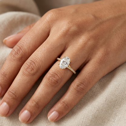 1.48 Ct Oval & Round Cut Lab-Grown Diamond Solitaire Ring With Accents in 9K, 14K, 18K Gold or 950 Platinum