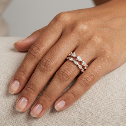 1.68 Ct Marquise &amp; Pear Cut Lab-Grown Diamond Band Set in 9K, 14K, 18K Yellow, White, Rose Gold or 950 Platinum.