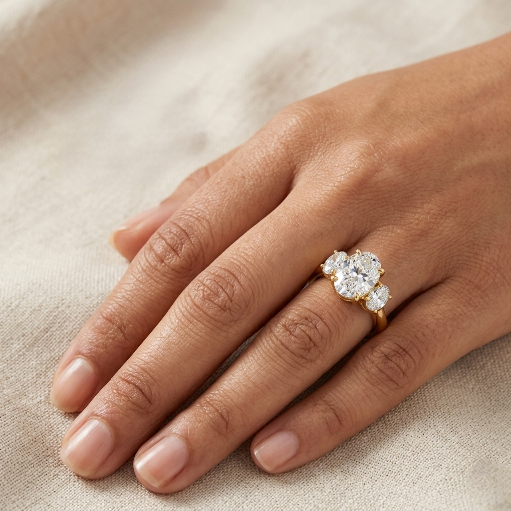 3.8 Ct Oval Cut Lab Grown Diamond Three-Stone Ring