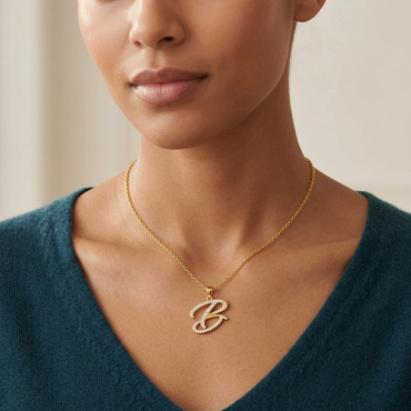 "B" Alphabet Lab Grown Diamond Pendant in 18K Yellow Gold 