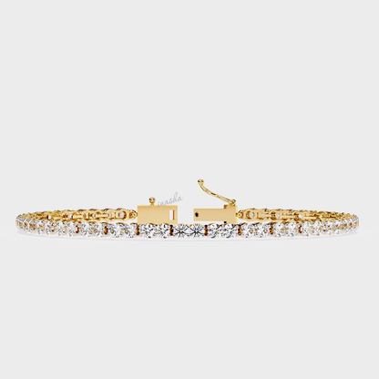 GLI certified  lab grown round cut diamond tennis bracelet in yellow gold
