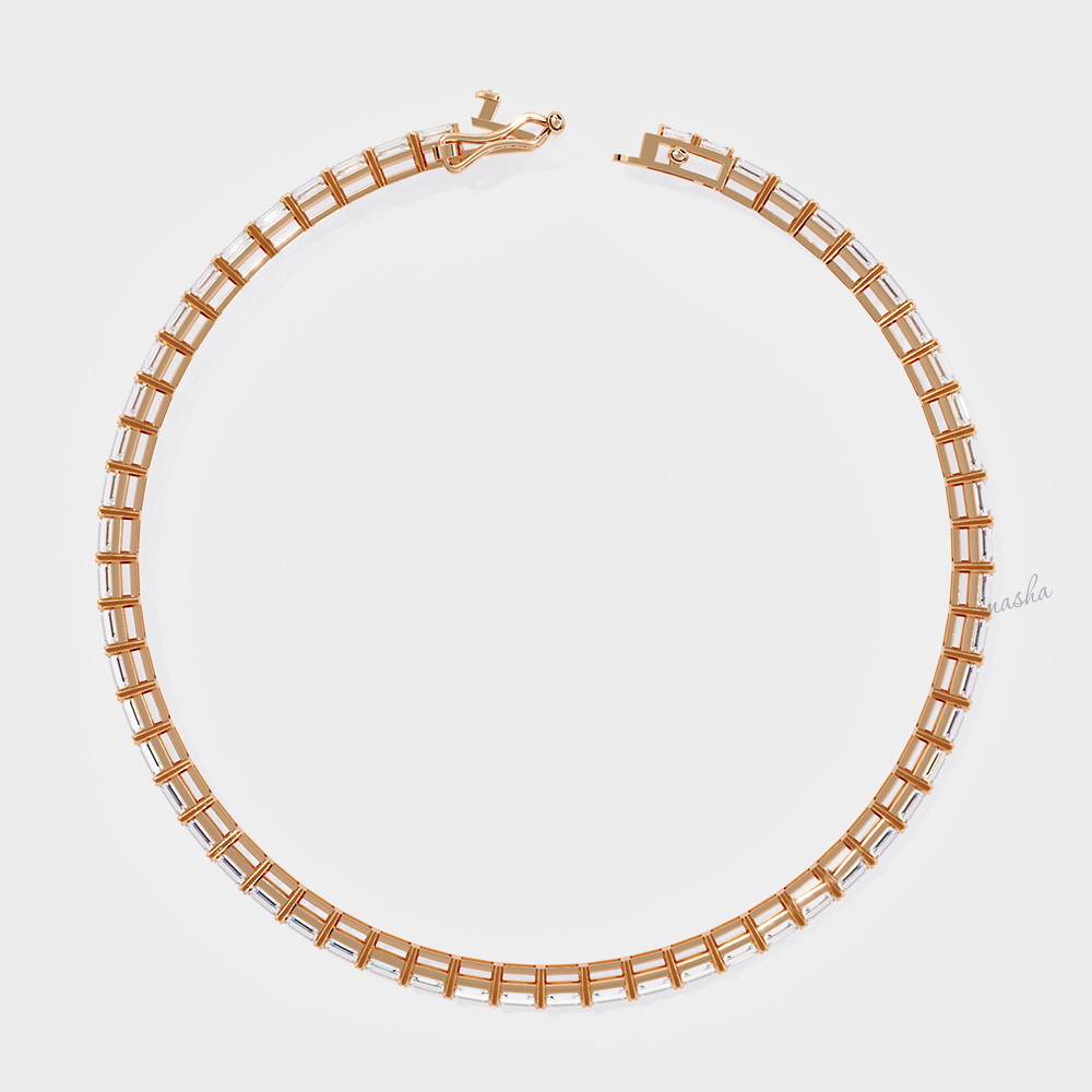 Hallmarked rose gold lab grown emerald cut diamond tennis bracelet GLI certified elegant design
