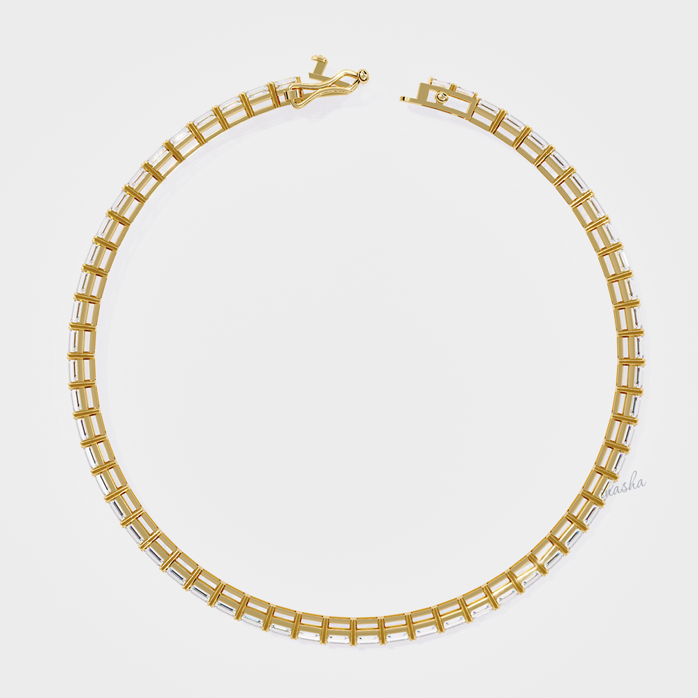 Hallmarked yellow gold lab grown emerald cut diamond tennis bracelet GLI certified elegant design