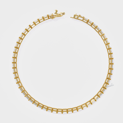 Hallmarked yellow gold lab grown emerald cut diamond tennis bracelet GLI certified elegant design