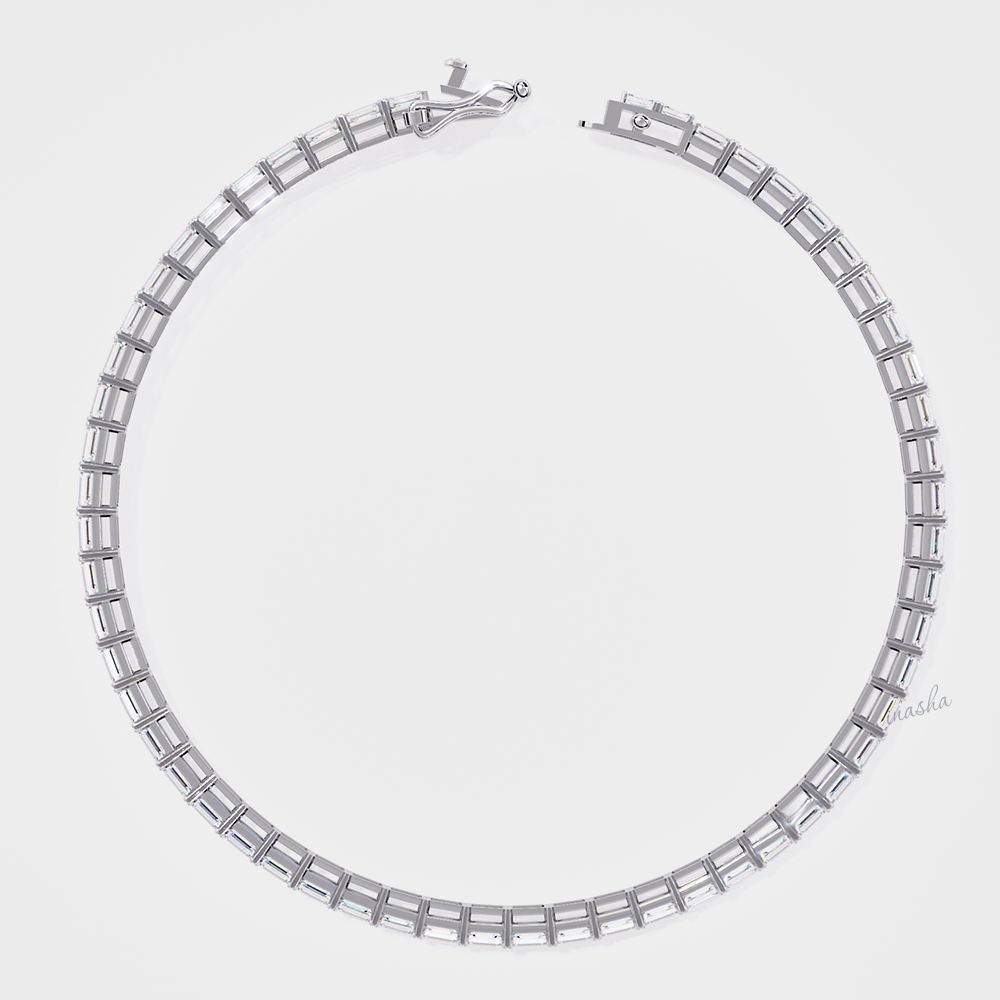 Hallmarked white gold and platinum lab grown emerald cut diamond tennis bracelet GLI certified luxury