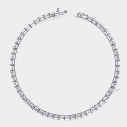 Hallmarked white gold and platinum lab grown emerald cut diamond tennis bracelet GLI certified luxury