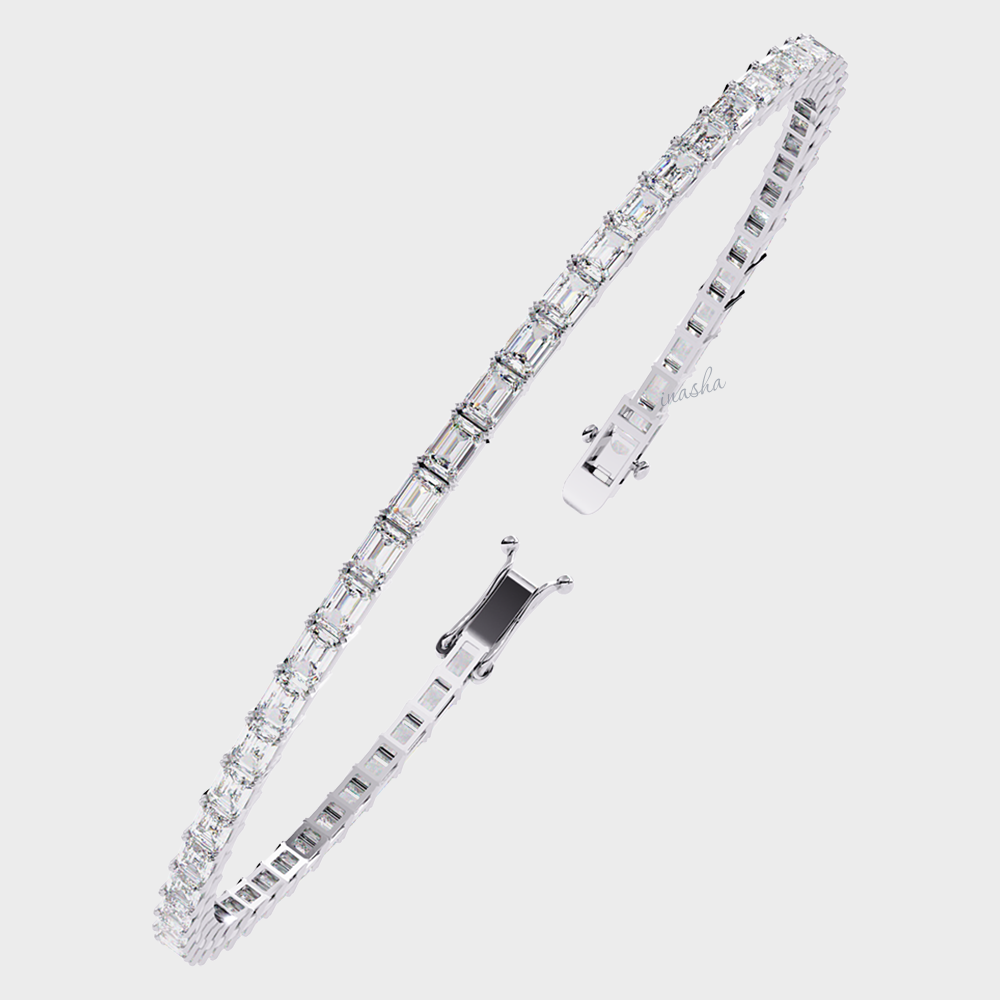 Emerald cut lab grown diamond tennis bracelet in 950 platinum fine jewelry