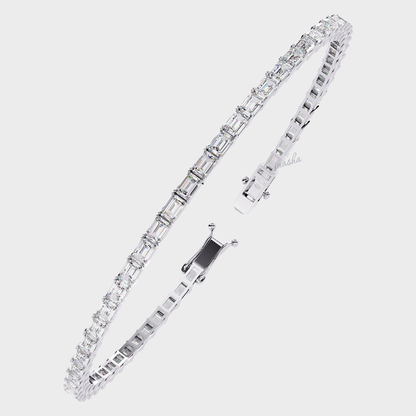Emerald cut lab grown diamond tennis bracelet in 950 platinum fine jewelry