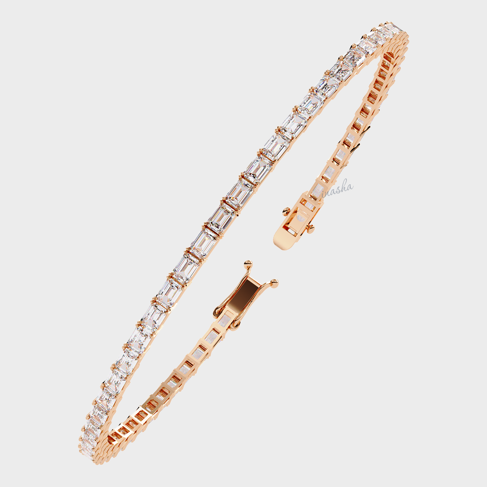 Emerald cut lab grown diamond tennis bracelet in rose gold customizable luxury jewelry