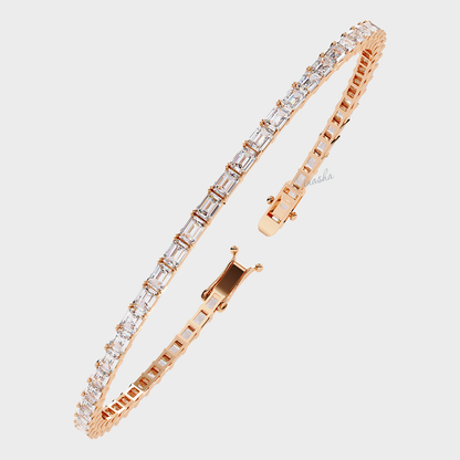 Emerald cut lab grown diamond tennis bracelet in rose gold customizable luxury jewelry