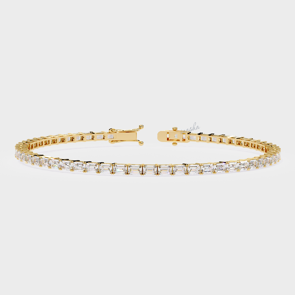 Certified GLI emerald cut lab grown diamond tennis bracelet in yellow gold 9K 14K 18K