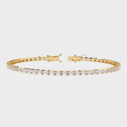 Certified GLI emerald cut lab grown diamond tennis bracelet in yellow gold 9K 14K 18K