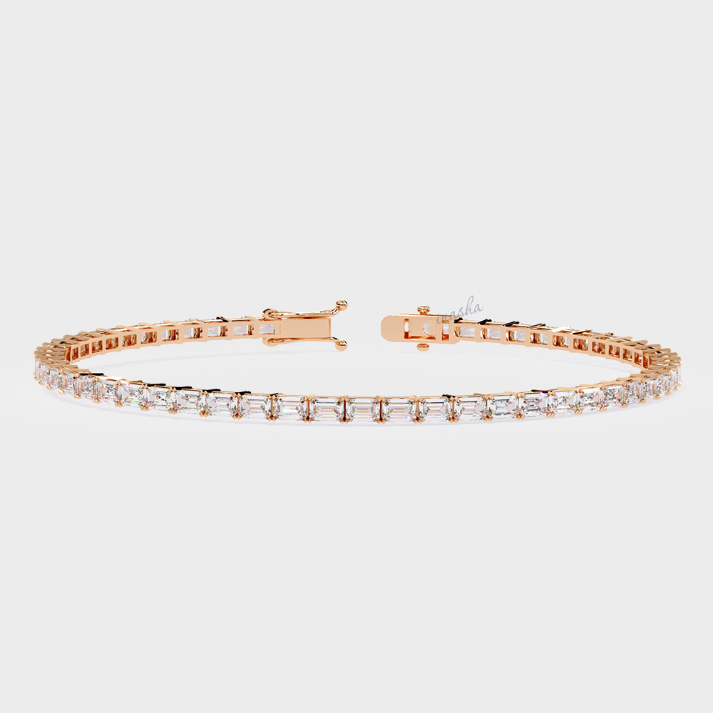 Certified GLI emerald cut lab grown diamond tennis bracelet in rose gold 9K 14K 18K