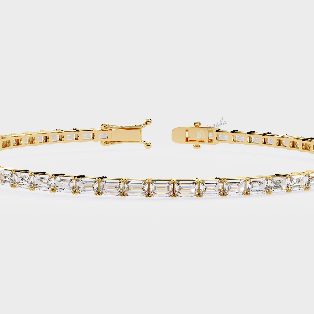 Luxury yellow gold lab grown emerald cut diamond tennis bracelet premium fine jewelry