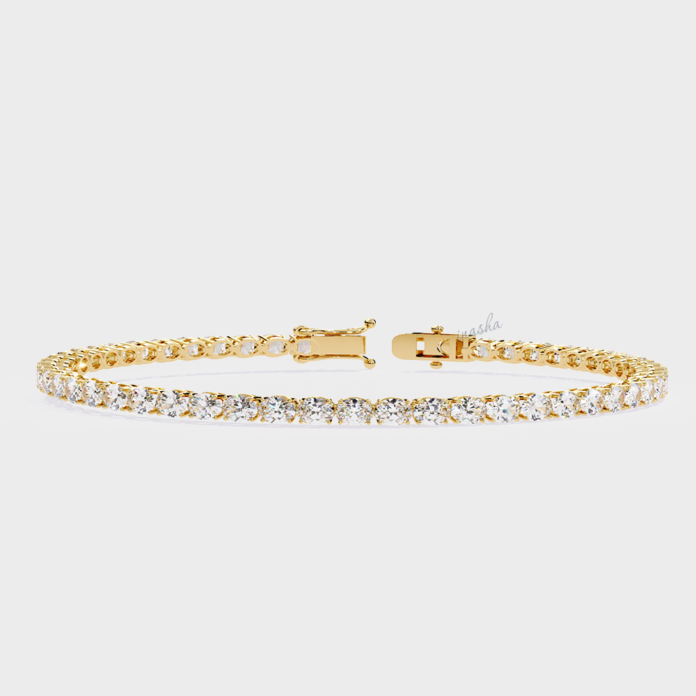 Certified GLI oval cut lab grown diamond tennis bracelet in yellow gold 9K 14K 18K