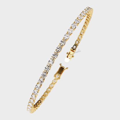 Oval cut lab grown diamond tennis bracelet in yellow gold customizable luxury jewelry