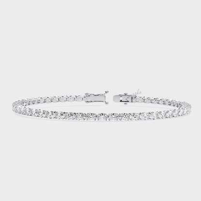 Certified GLI oval cut lab grown diamond tennis bracelet in white gold and platinum
