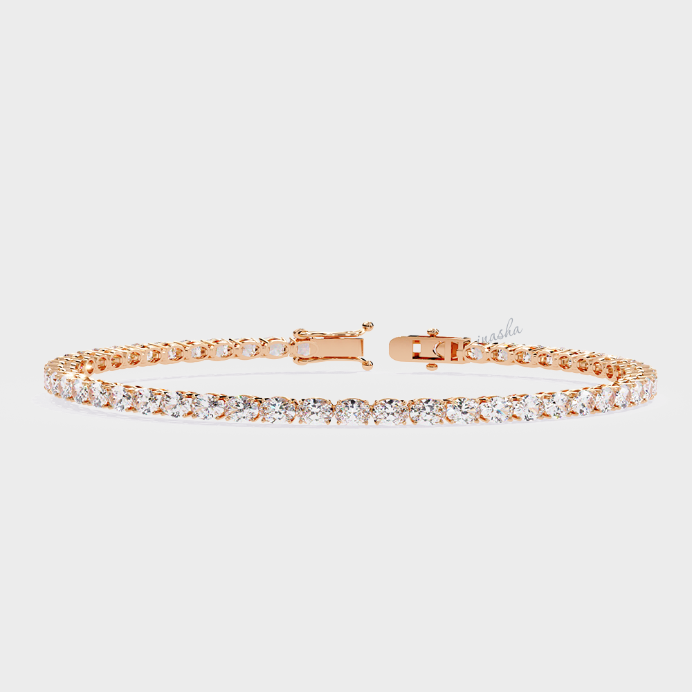 Certified GLI oval cut lab grown diamond tennis bracelet in rose gold 9K 14K 18K