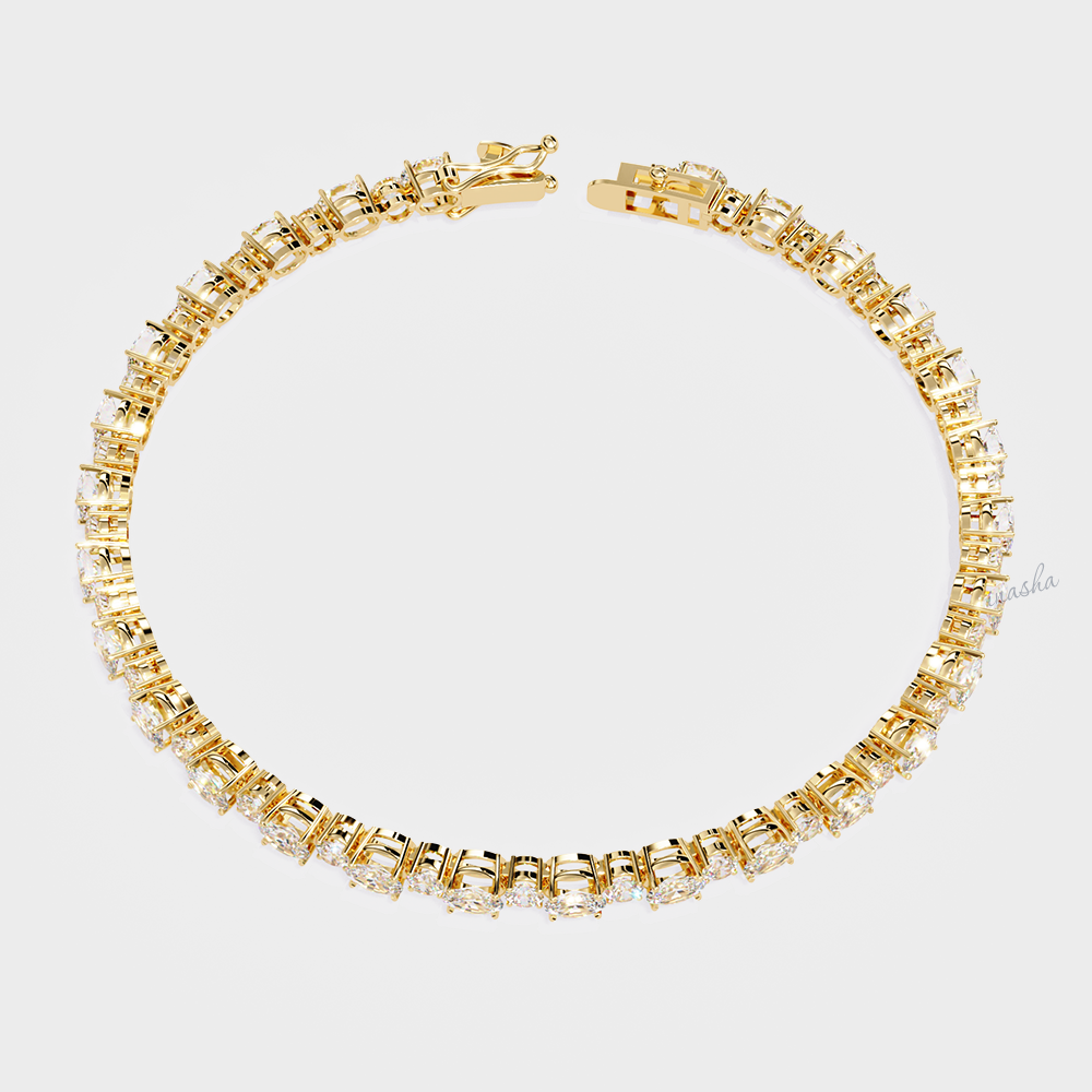 Oval round cut lab grown diamond tennis bracelet in yellow gold customizable fine jewelry