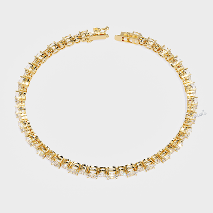 Oval round cut lab grown diamond tennis bracelet in yellow gold customizable fine jewelry