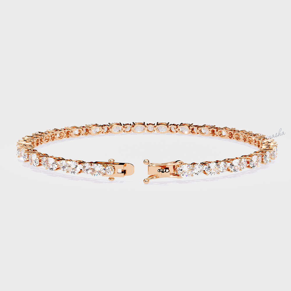 Certified GLI oval and round cut lab grown diamond tennis bracelet in rose gold 9K 14K 18K