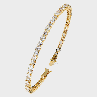Luxury yellow gold lab grown diamond tennis bracelet oval and round cut GLI certified