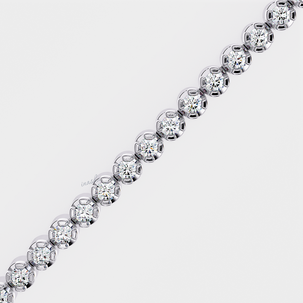 White Gold Lab-Grown Diamond Tennis Bracelet Round Cut