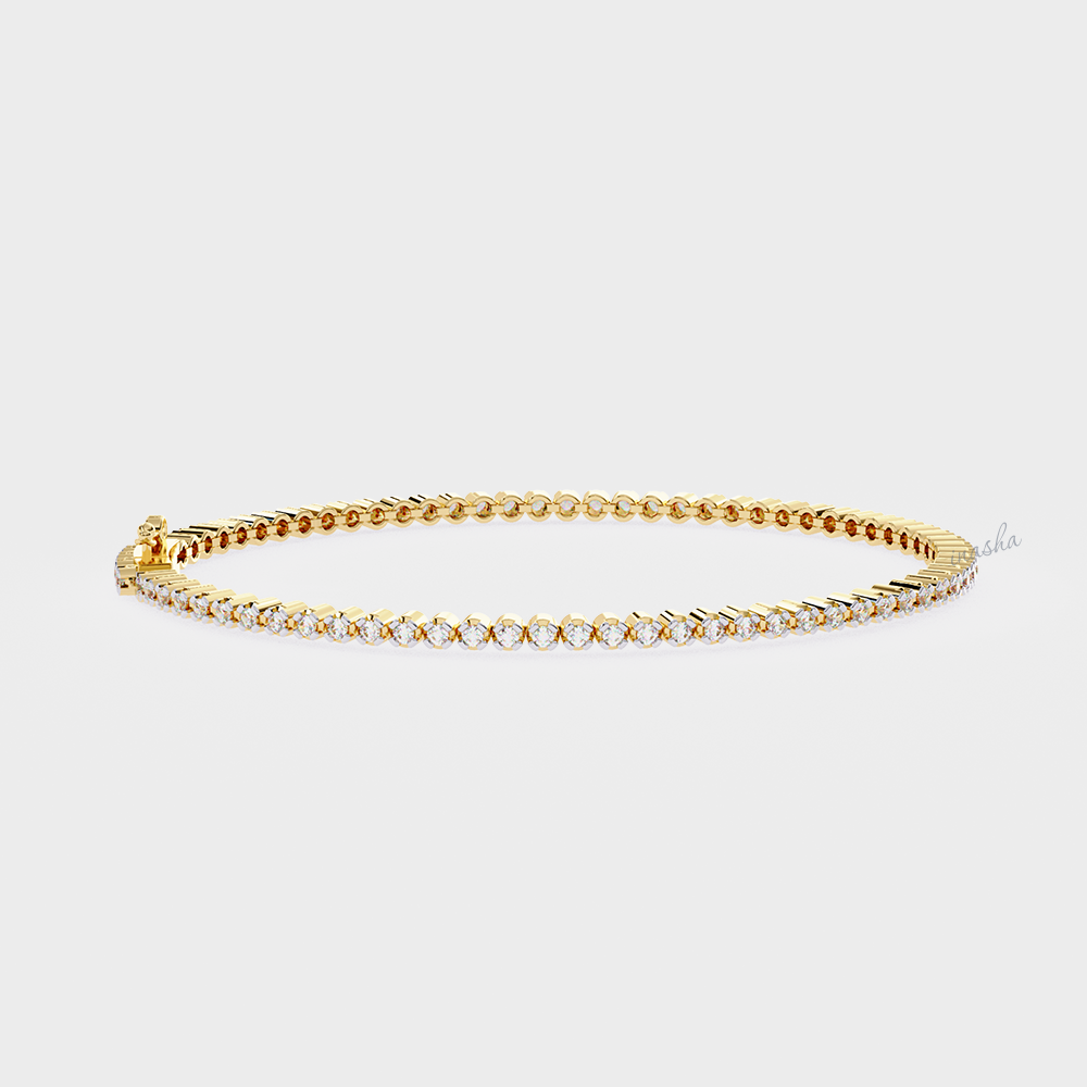 Yellow Gold Round Cut Lab-Grown Diamond Tennis Bracelet