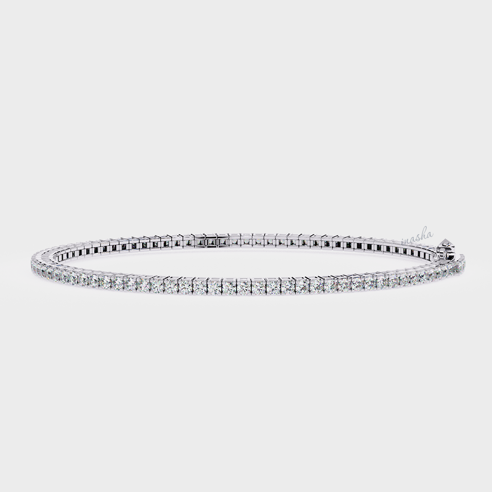 White Gold Lab-Grown Diamond Tennis Bracelet with Round Cut Stones