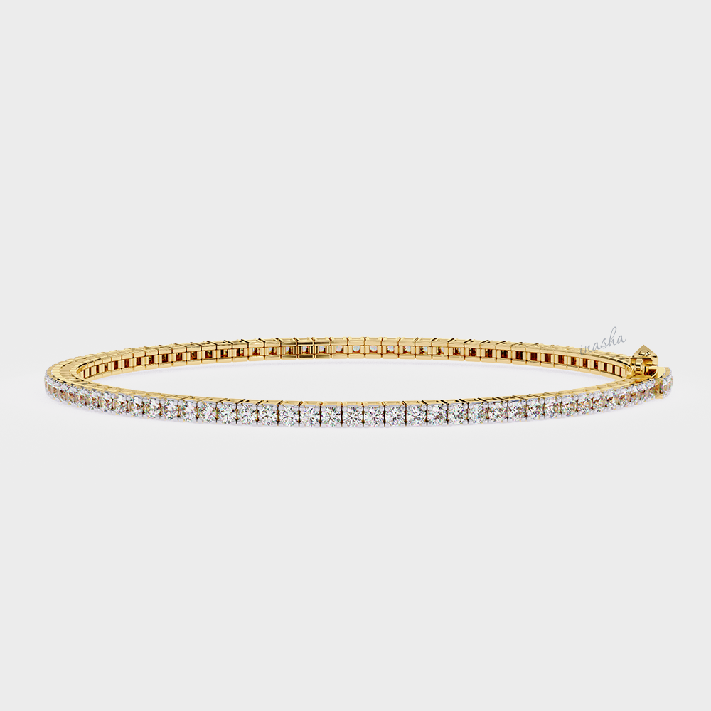 Yellow Gold Lab-Grown Diamond Tennis Bracelet Round Cut Design