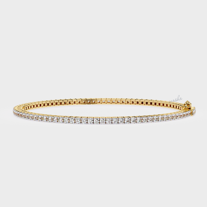 Yellow Gold Lab-Grown Diamond Tennis Bracelet Round Cut Design