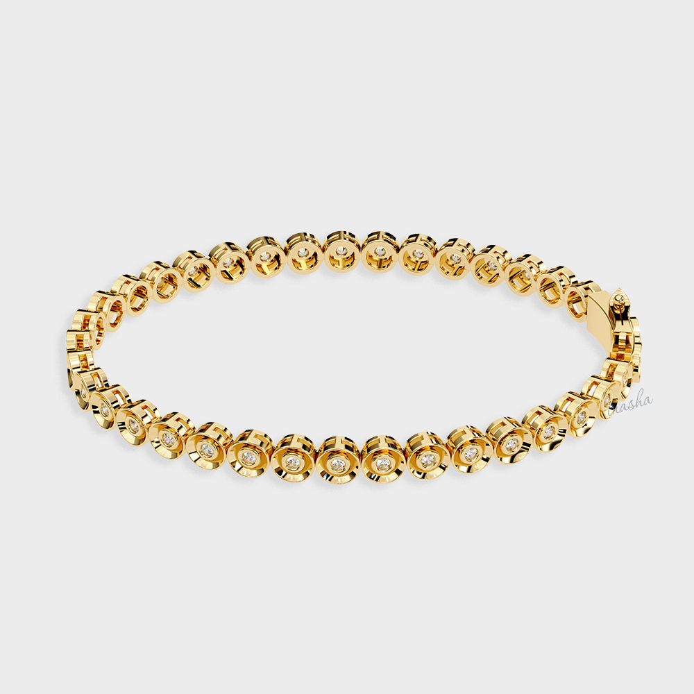Luxury Yellow Gold Round Cut Lab Diamond Tennis Bracelet