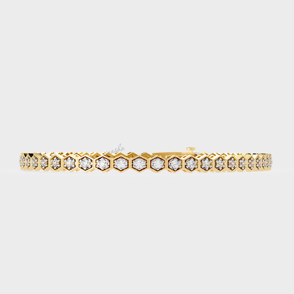 Certified Yellow Gold Tennis Bracelet with Round Cut Lab Diamonds