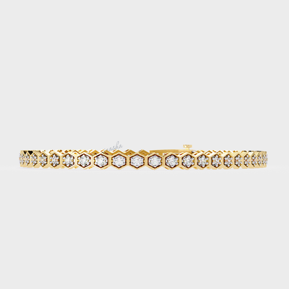 Certified Yellow Gold Tennis Bracelet with Round Cut Lab Diamonds