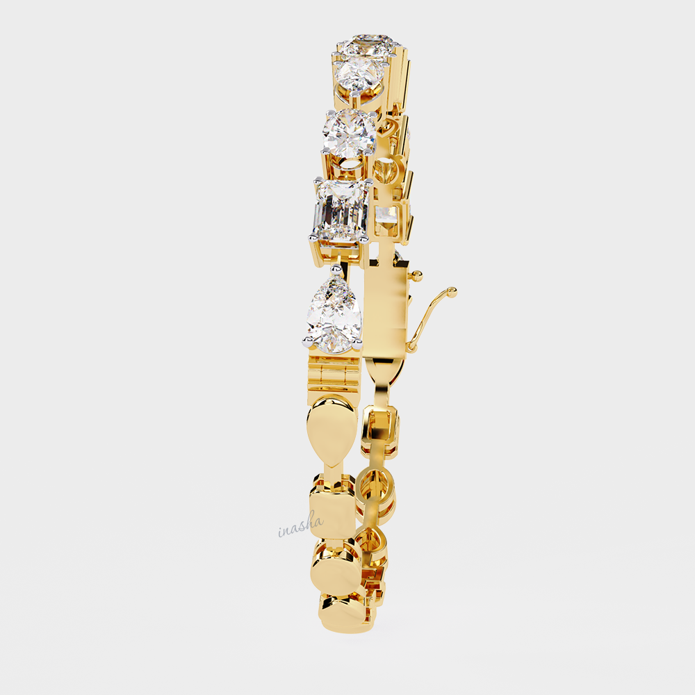 Premium multi shape lab grown diamond bracelet crafted in yellow gold