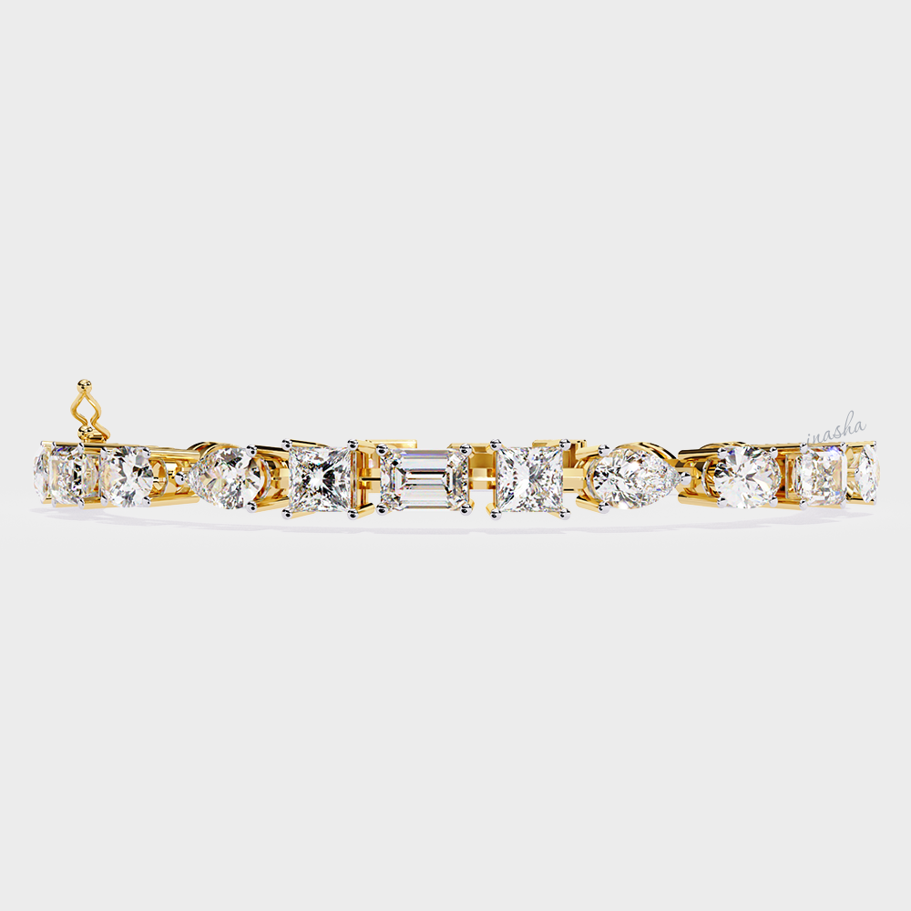 GLI certified lab grown diamond tennis bracelet pear princess emerald oval cuts in yellow gold