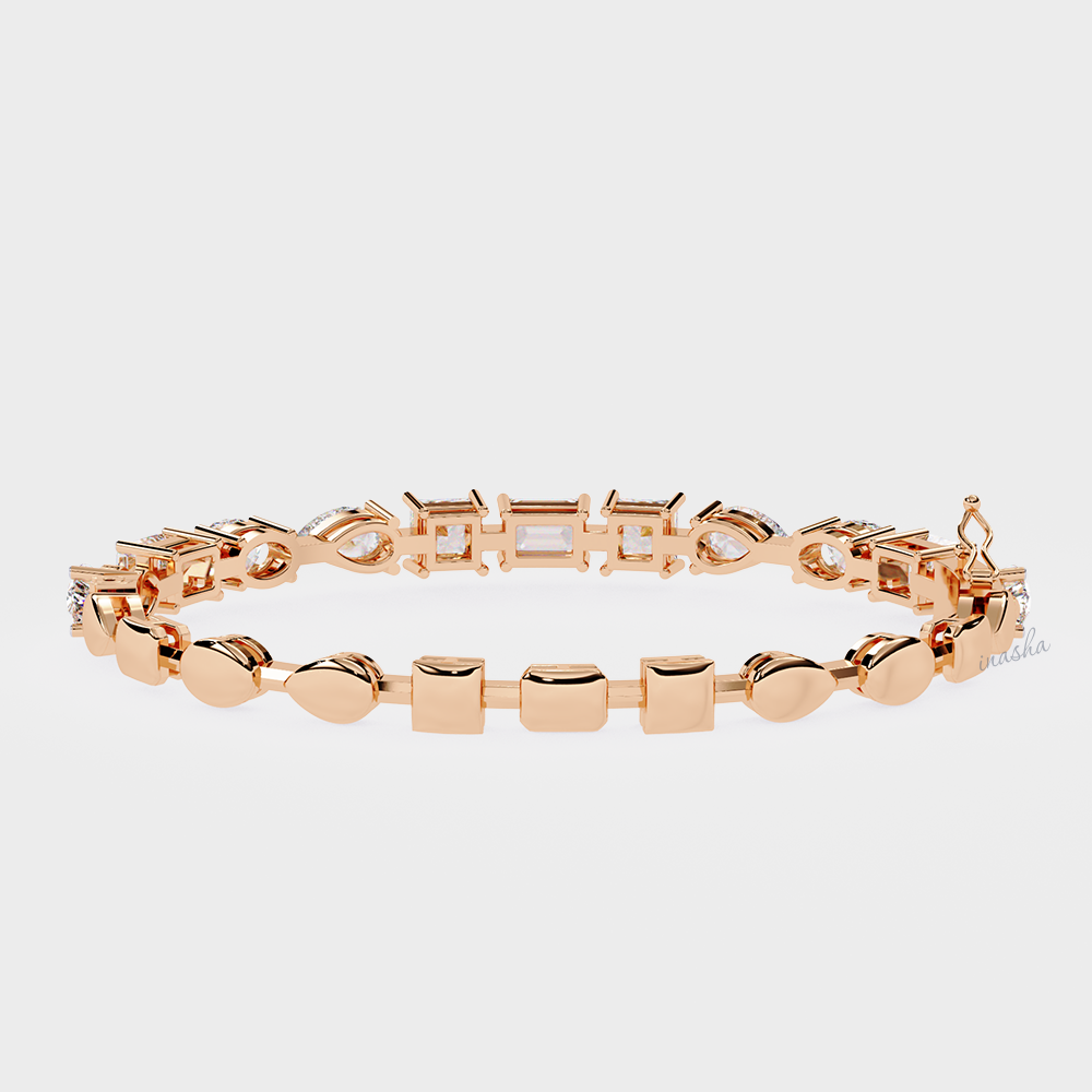 Elegant pear princess emerald oval cut lab grown diamond bracelet rose gold