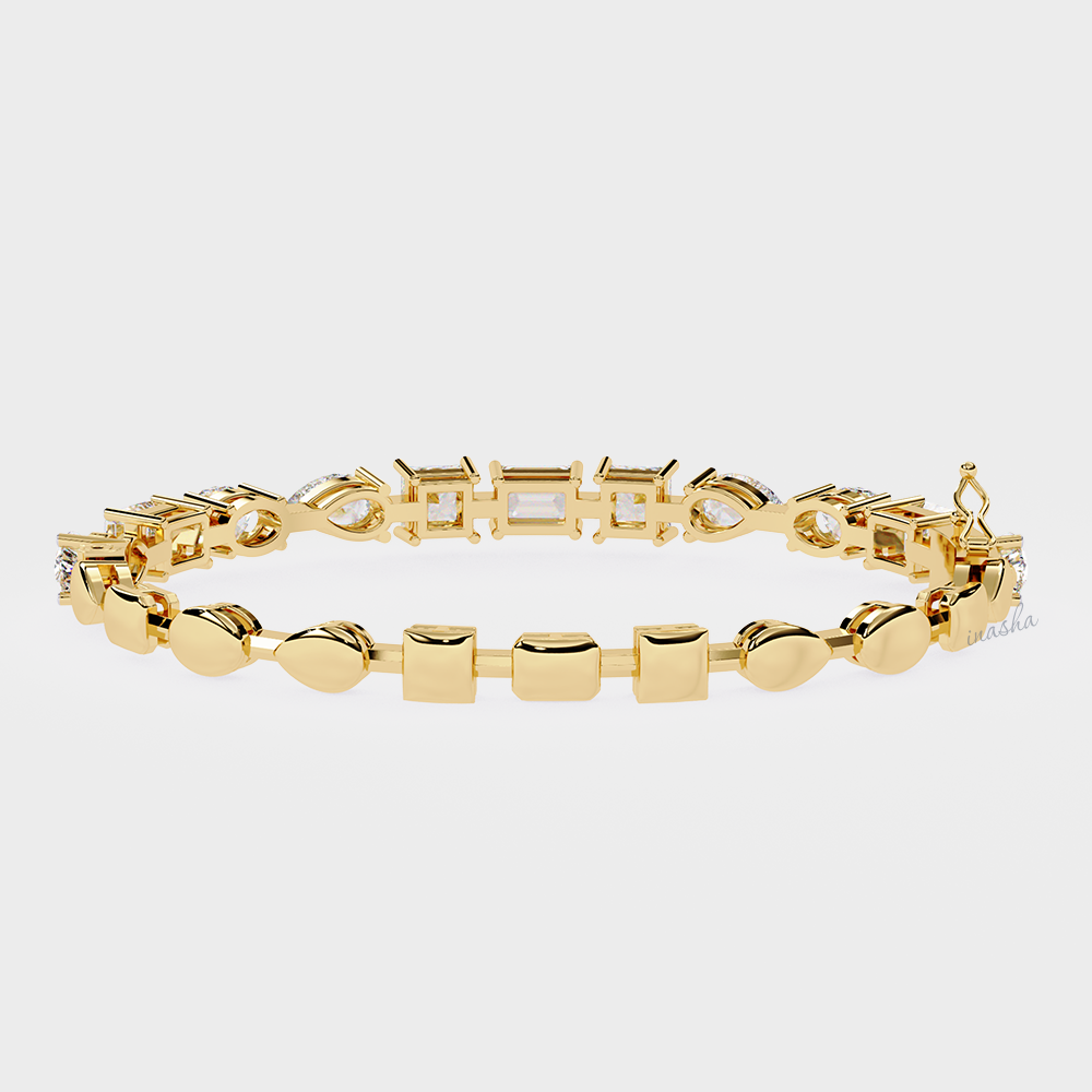 Elegant pear princess emerald oval cut lab grown diamond bracelet yellow gold