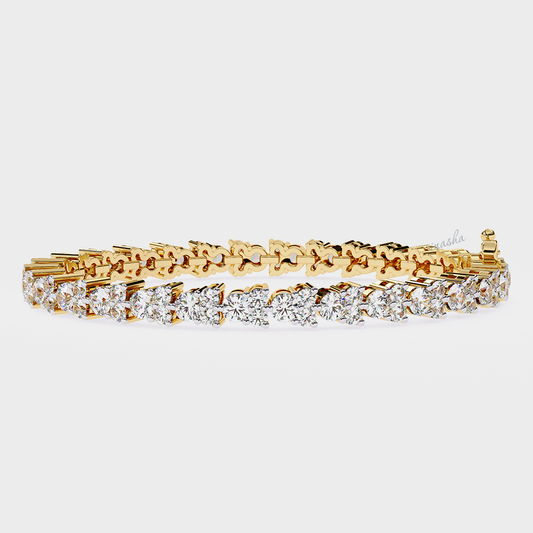 Certified Yellow Gold Tennis Bracelet with Round Cut Lab Diamonds