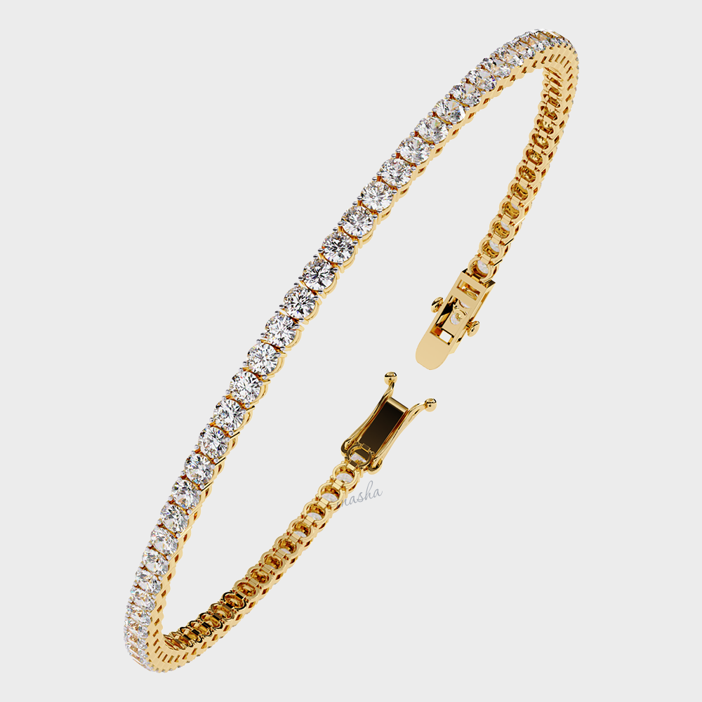 Round cut lab grown diamond tennis bracelet in yellow gold customizable luxury jewelry