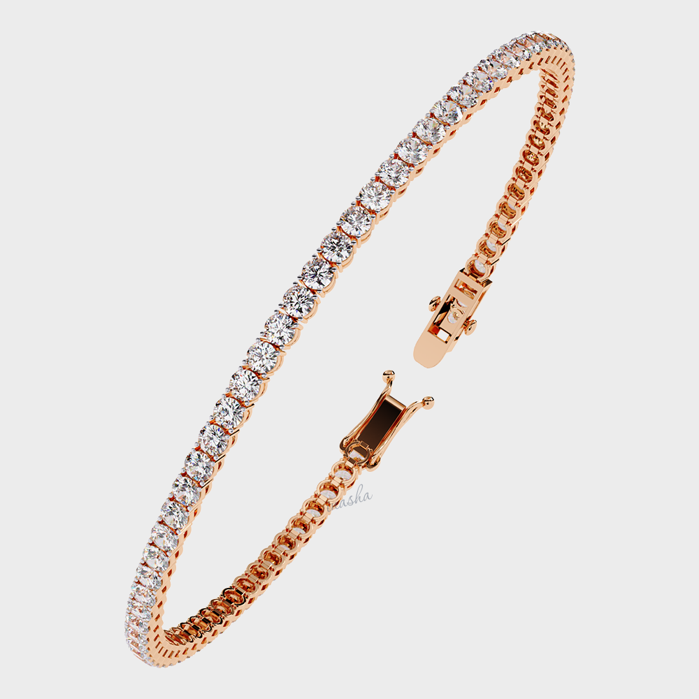 Round cut lab grown diamond tennis bracelet in rose gold customizable luxury jewelry