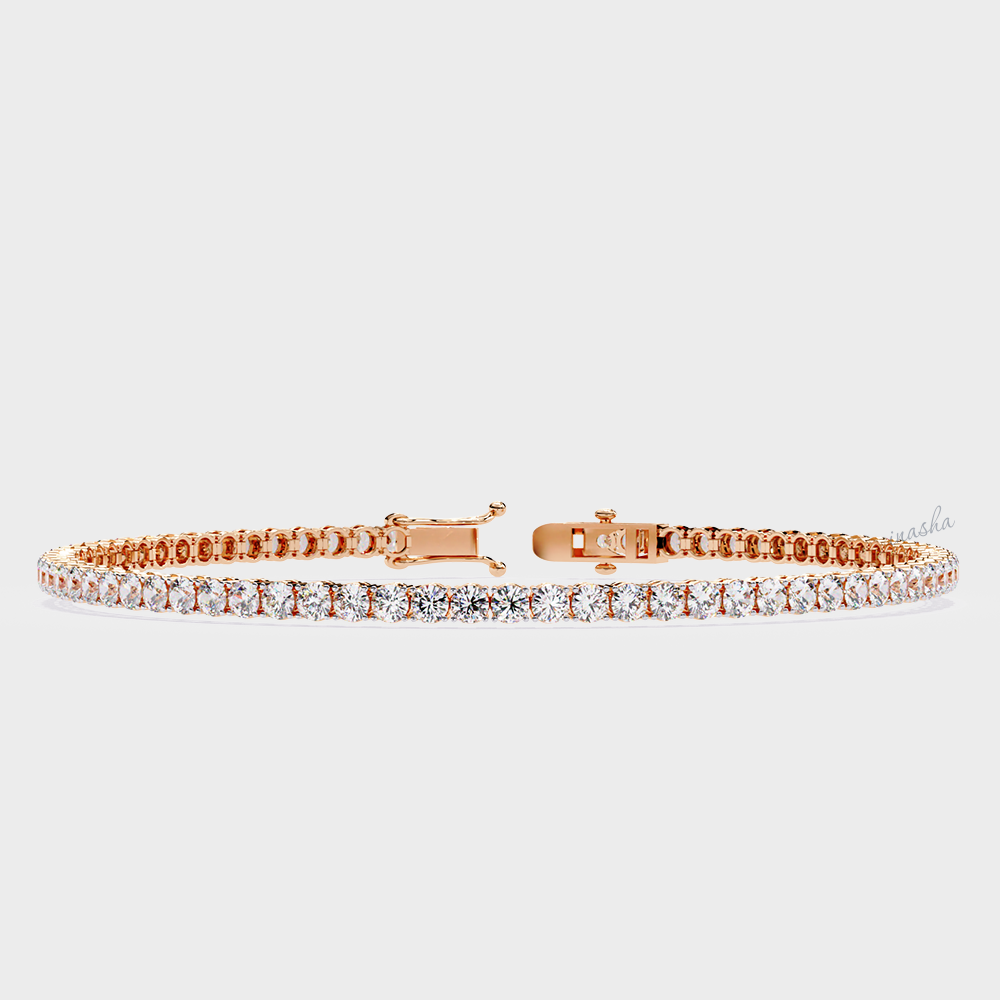 Certified GLI round cut lab grown diamond tennis bracelet in rose gold 9K 14K 18K